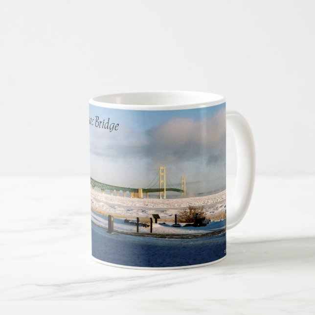 Winter at Mackinac Bridge mug (Front Right)