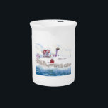 winter at Nubble LIghthouse in Maine Beverage Pitcher<br><div class="desc">Nubble Lighthouse is about a 30 minute drive from my home. I go there often to paint it in watercolor. This is my rendition of Nubble Lighthouse after a winter storm.</div>