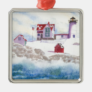 winter at Nubble LIghthouse in Maine Metal Ornament