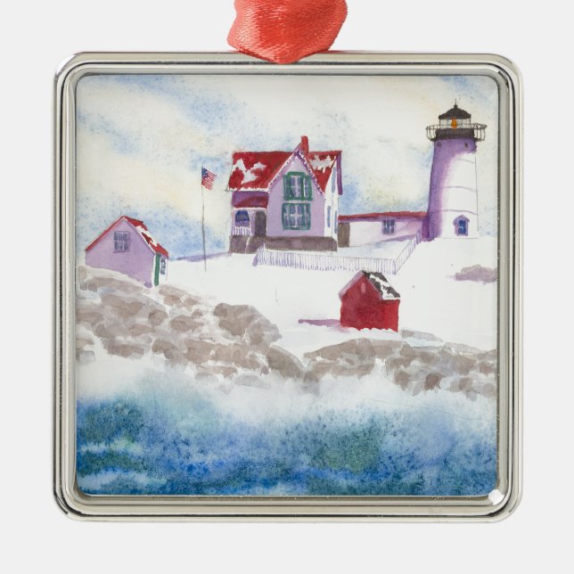 winter at Nubble LIghthouse in Maine Metal Ornament (Front)