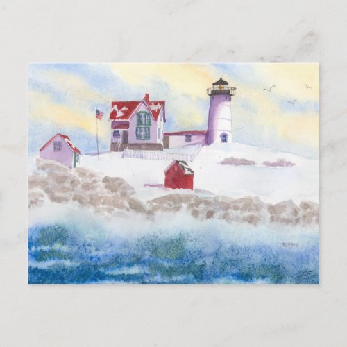 winter at Nubble LIghthouse in Maine Post Card