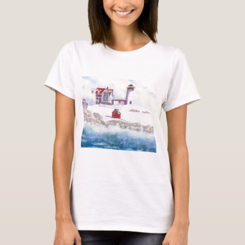Winter at Nubble LIghthouse in Maine T_Shirt