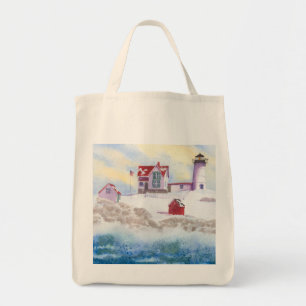 winter at Nubble LIghthouse in Maine Tote Bag