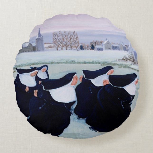 Winter at the Convent Round Pillow (Front)