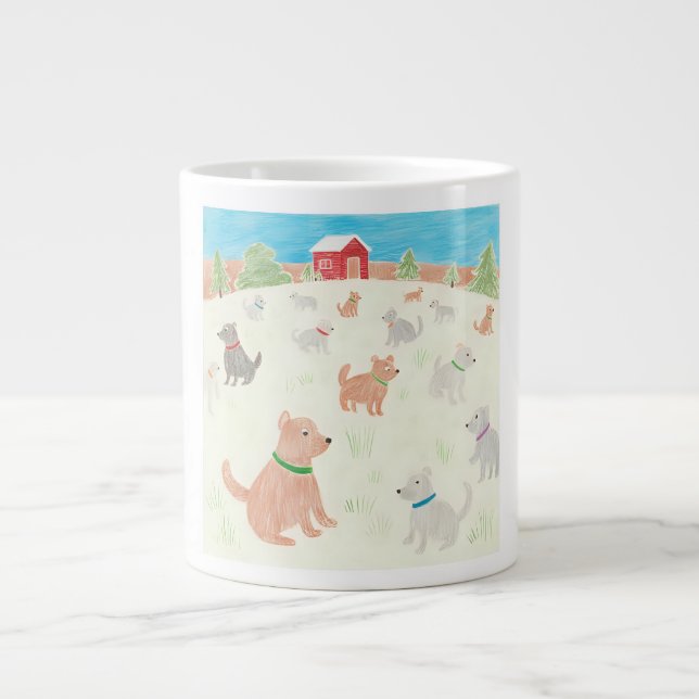 Winter at the dog farm giant coffee mug (Front)
