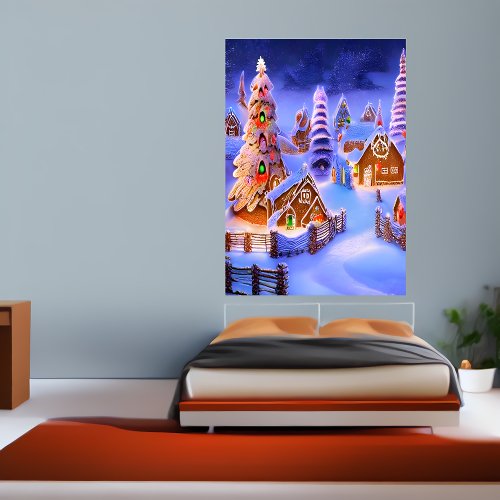 Winter at the Gingerbread village  AI Art  Poster