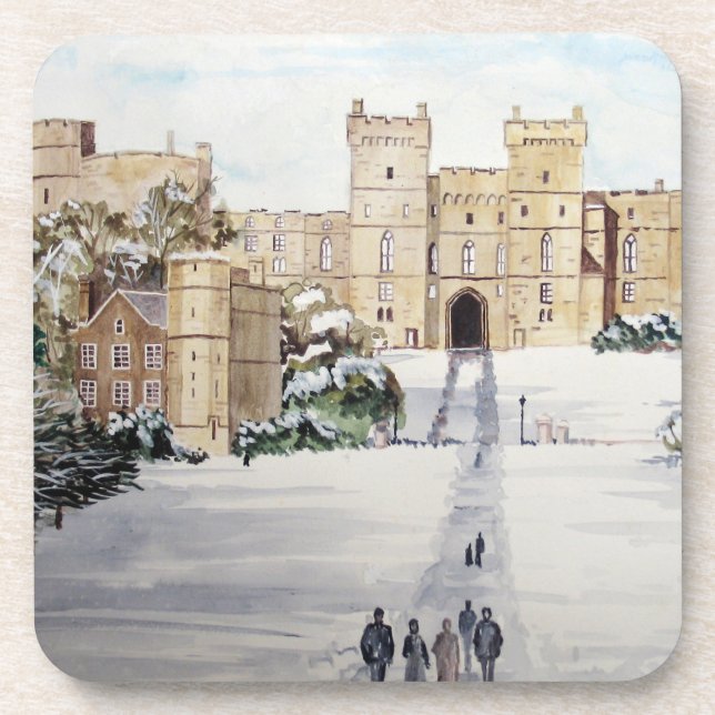 Winter at Windsor Castle by Farida Greenfield Beverage Coaster (Front)