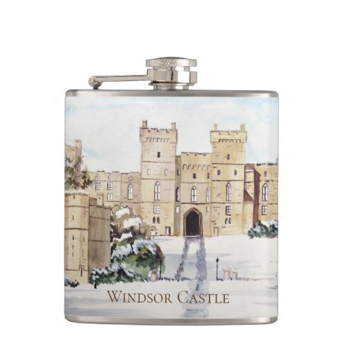 Winter at Windsor Castle by Farida Greenfield Hip Flask