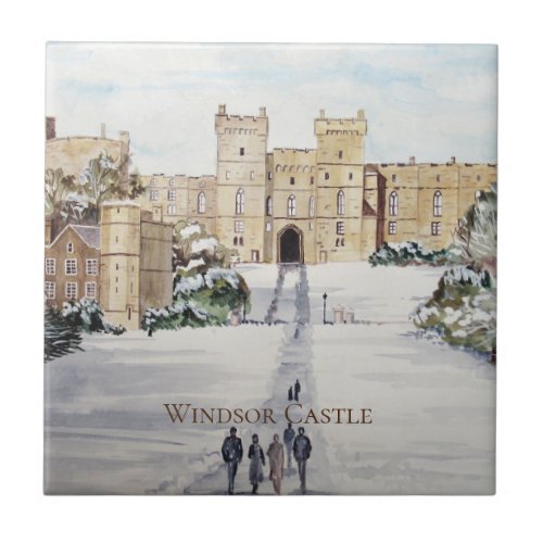 Winter at Windsor Castle Landscape Painting Ceramic Tile