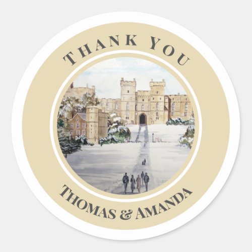 Winter at Windsor Castle Landscape Painting Classic Round Sticker