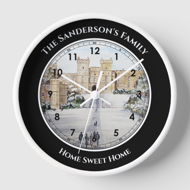 Winter at Windsor Castle Landscape Painting Clock (Front)