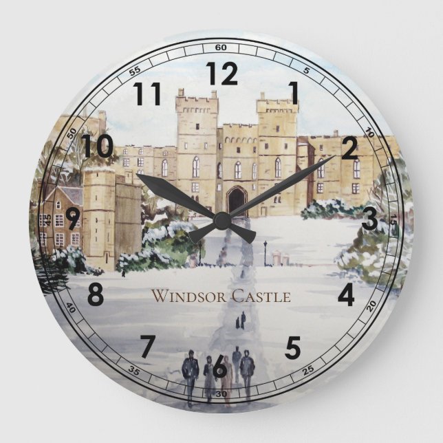 Winter at Windsor Castle Landscape Painting Large Clock (Front)