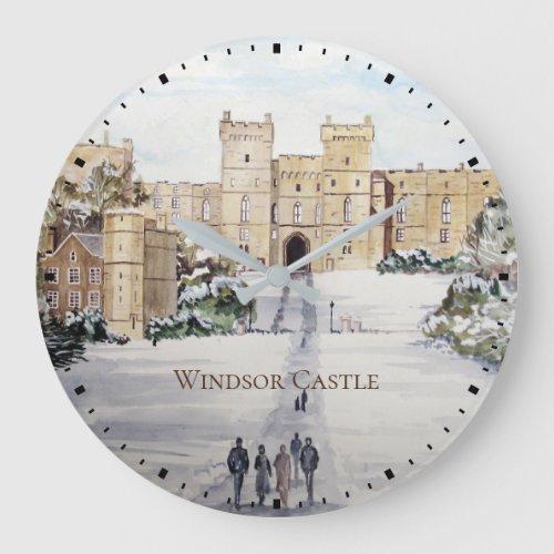 Winter at Windsor Castle Landscape Painting Large Clock