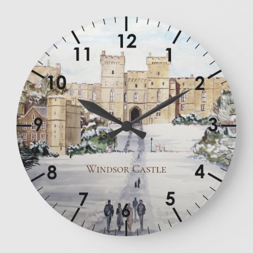 Winter at Windsor Castle Landscape Painting Large Clock