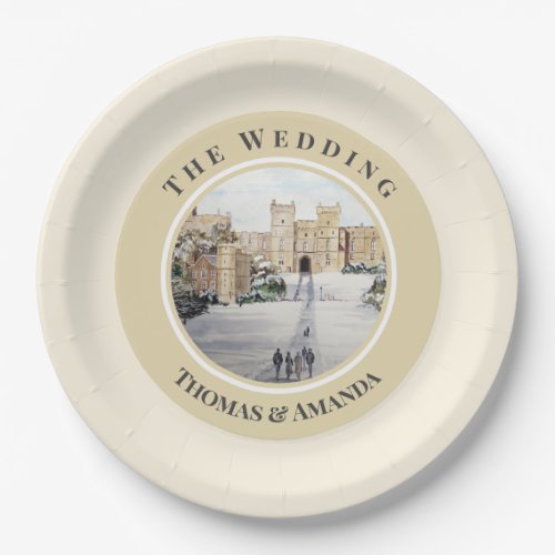 Winter at Windsor Castle Landscape Painting Paper Plates