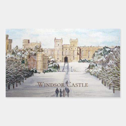 Winter at Windsor Castle Landscape Painting Rectangular Sticker
