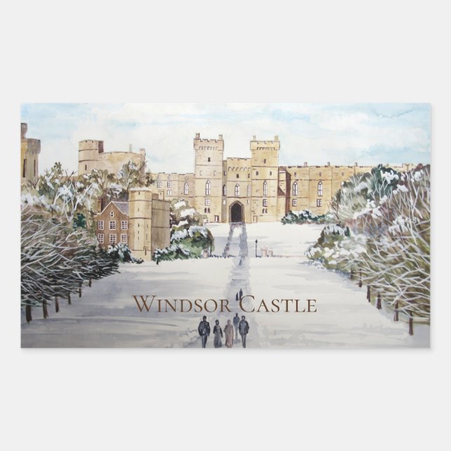 Winter at Windsor Castle Landscape Painting Rectangular Sticker (Front)