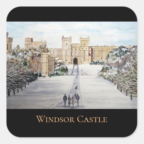 Winter at Windsor Castle Landscape Painting Square Sticker