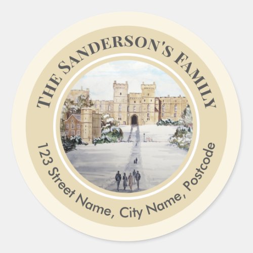 Winter at Windsor Castle Painting Address  Classic Round Sticker