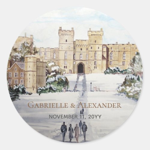 Winter at Windsor Castle Painting Wedding Classic Round Sticker