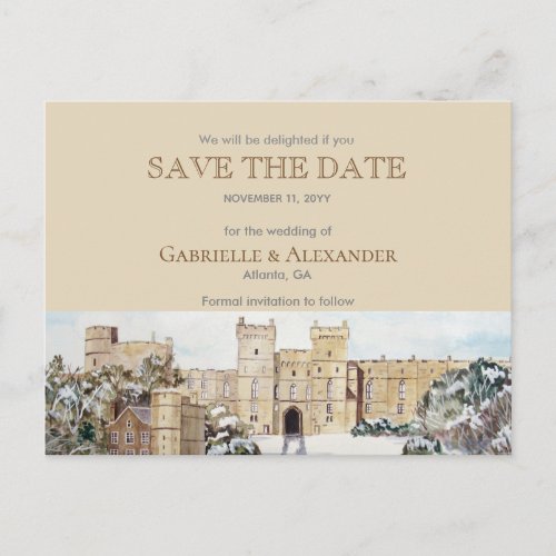 Winter at Windsor Castle Wedding Save The Date Announcement Postcard