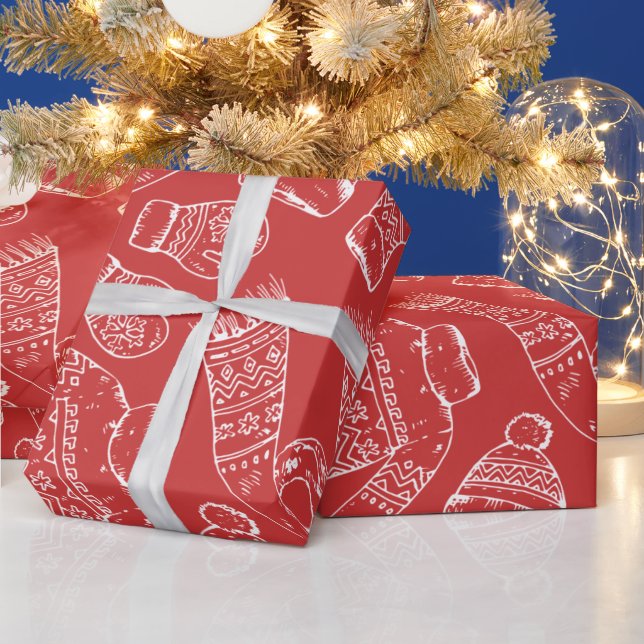 Winter Attire Sweaters Mittens Scarves Socks Wrapping Paper (Holidays)