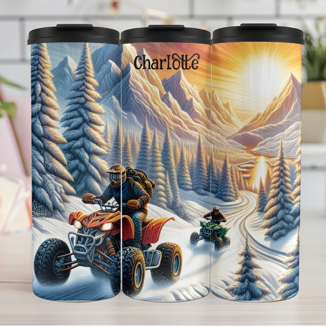 Winter ATV: Snowy Mountain Sunset Ride Thermal Tumbler (Creator Uploaded)