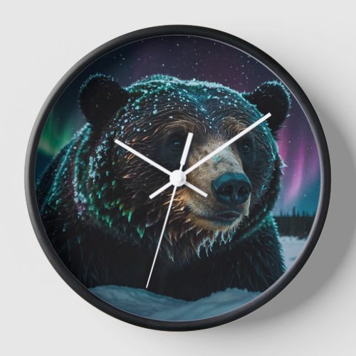 Winter Aurora  Black Bear Wildlife Design Clock