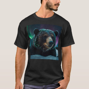 Winter Aurora & Black Bear Wildlife Design T-Shirt