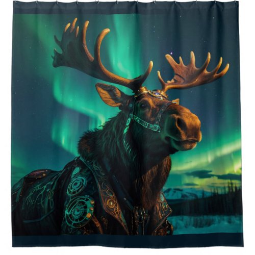 Winter Aurora  Steampunk Moose Wildlife Art Shower Curtain