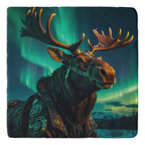 Winter Aurora  Steampunk Moose Wildlife Art Trivet