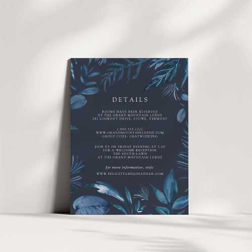 Winter Azure  Blue Botanical Wedding Details Enclosure Card