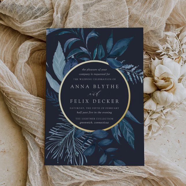 Winter Azure Blue Botanical Wedding  Foil Invitation (Creator Uploaded)