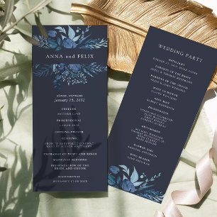 Winter Azure Blue Botanical Wedding Program