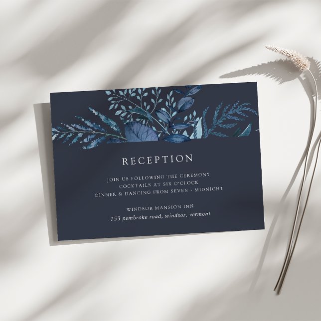 Winter Azure | Blue Botanical Wedding Reception Enclosure Card (Creator Uploaded)