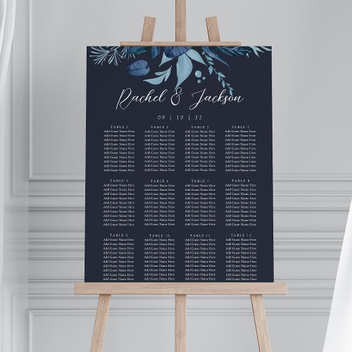Winter Azure Blue Botanical Wedding Seating Chart Foam Board