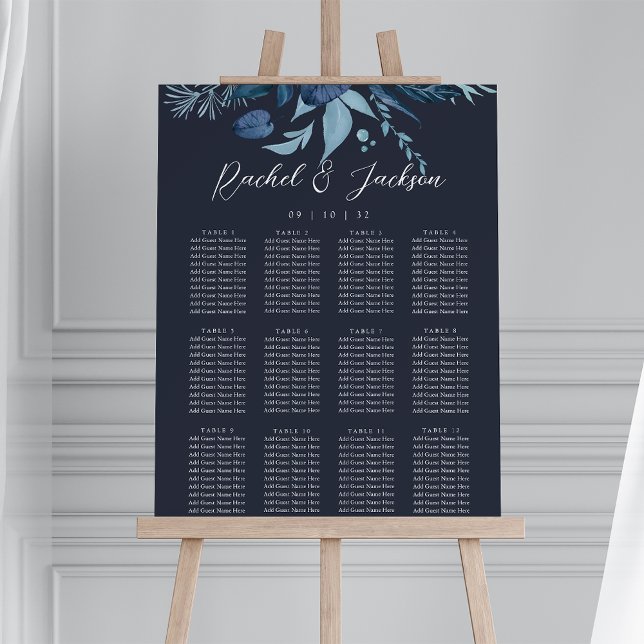 Winter Azure Blue Botanical Wedding Seating Chart Foam Board (Creator Uploaded)