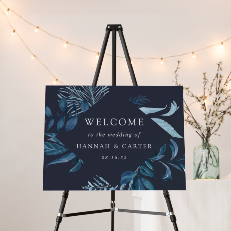 Winter Azure | Blue Botanical Wedding Welcome Foam Board