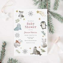 Winter Baby Animals Baby Girl Shower Invitation