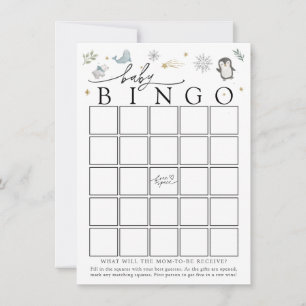 Winter Baby Animals Baby Shower Bingo Game Card