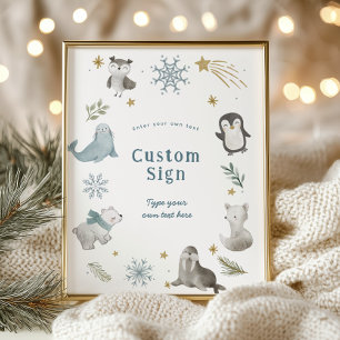 Winter Baby Animals Baby Shower Custom Text Sign