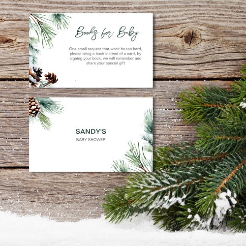 Winter baby baby shower pines books request enclosure card