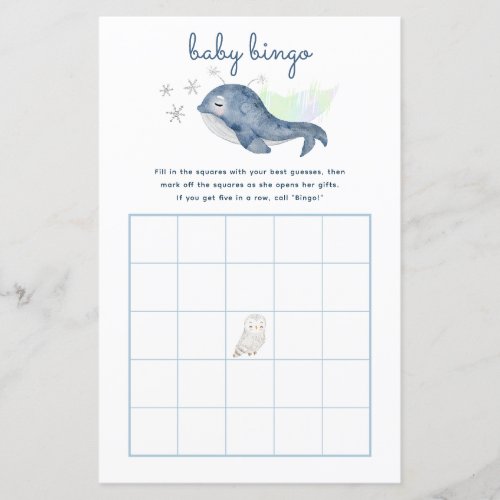 Winter Baby Bingo Game _ Whale Baby Shower
