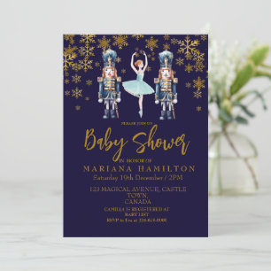 Winter Baby Boy Shower Blue Gold Snowflakes Invitation