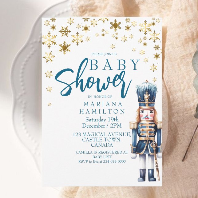 Winter Baby Boy Shower Gold Snowflakes Nutcracker Invitation (Creator Uploaded)