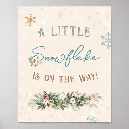 Winter Baby Boy Shower Little Snowflake On The Way Poster