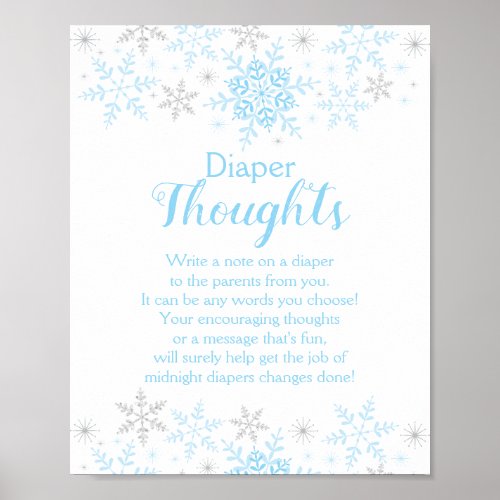 Winter Baby Boy Shower Snowflakes Diaper Thoughts Poster