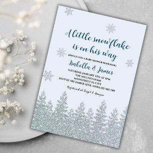 Winter Baby Boy Shower Woodland Little Snowflake Invitation