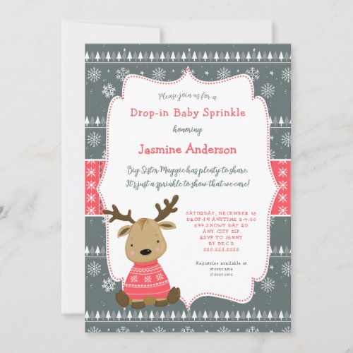 Winter Baby Deer Drop_in Baby Sprinkle Invitation