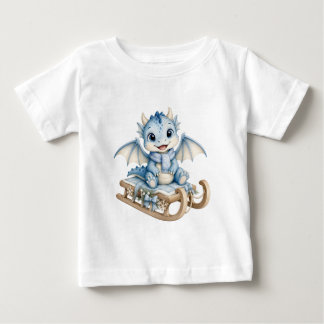 Winter Baby Dragon on Sled Watercolor Holiday T-Shirt